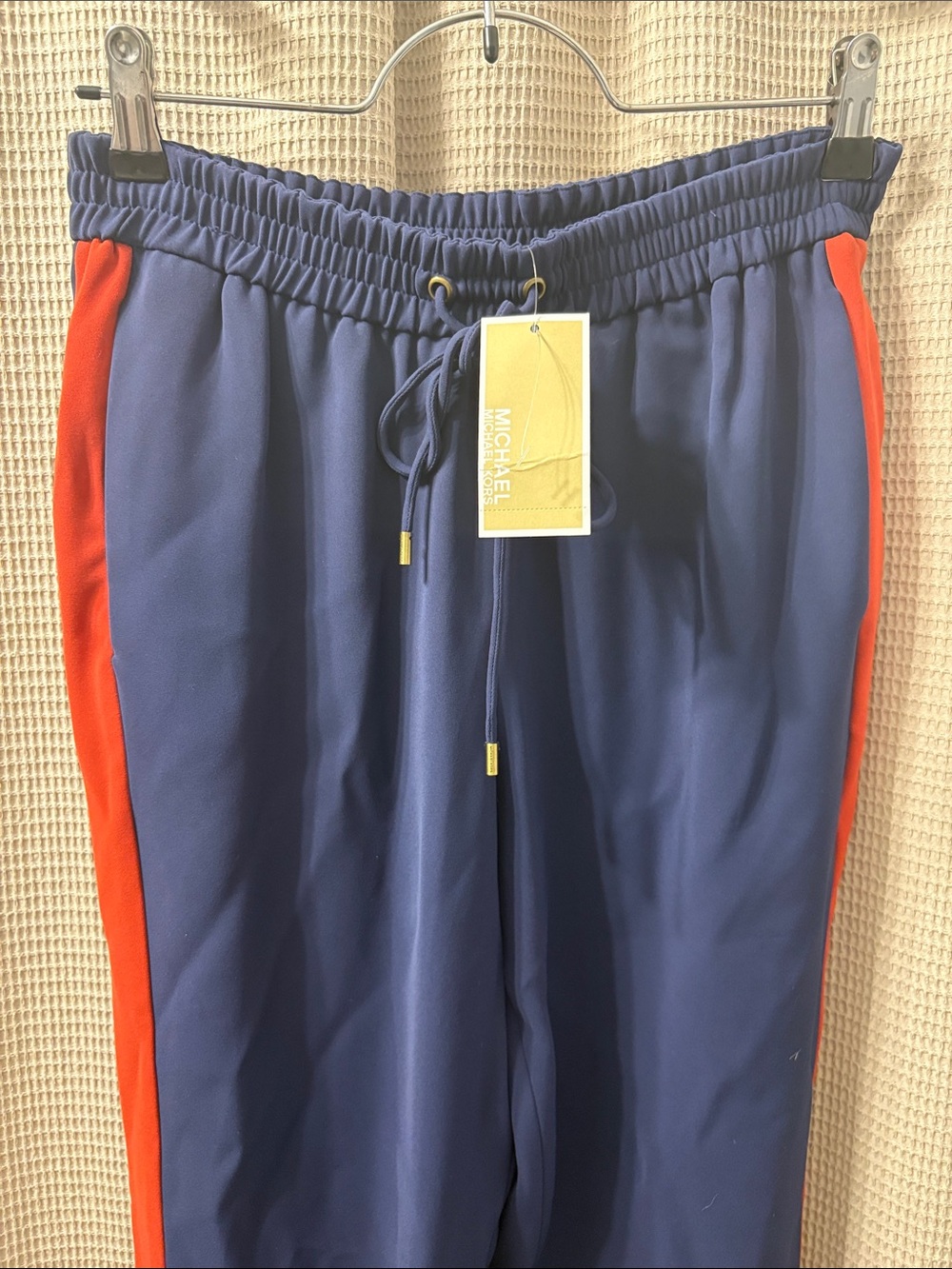 Michael Kors Navy silky  Jogger Pants with Red Side Panels